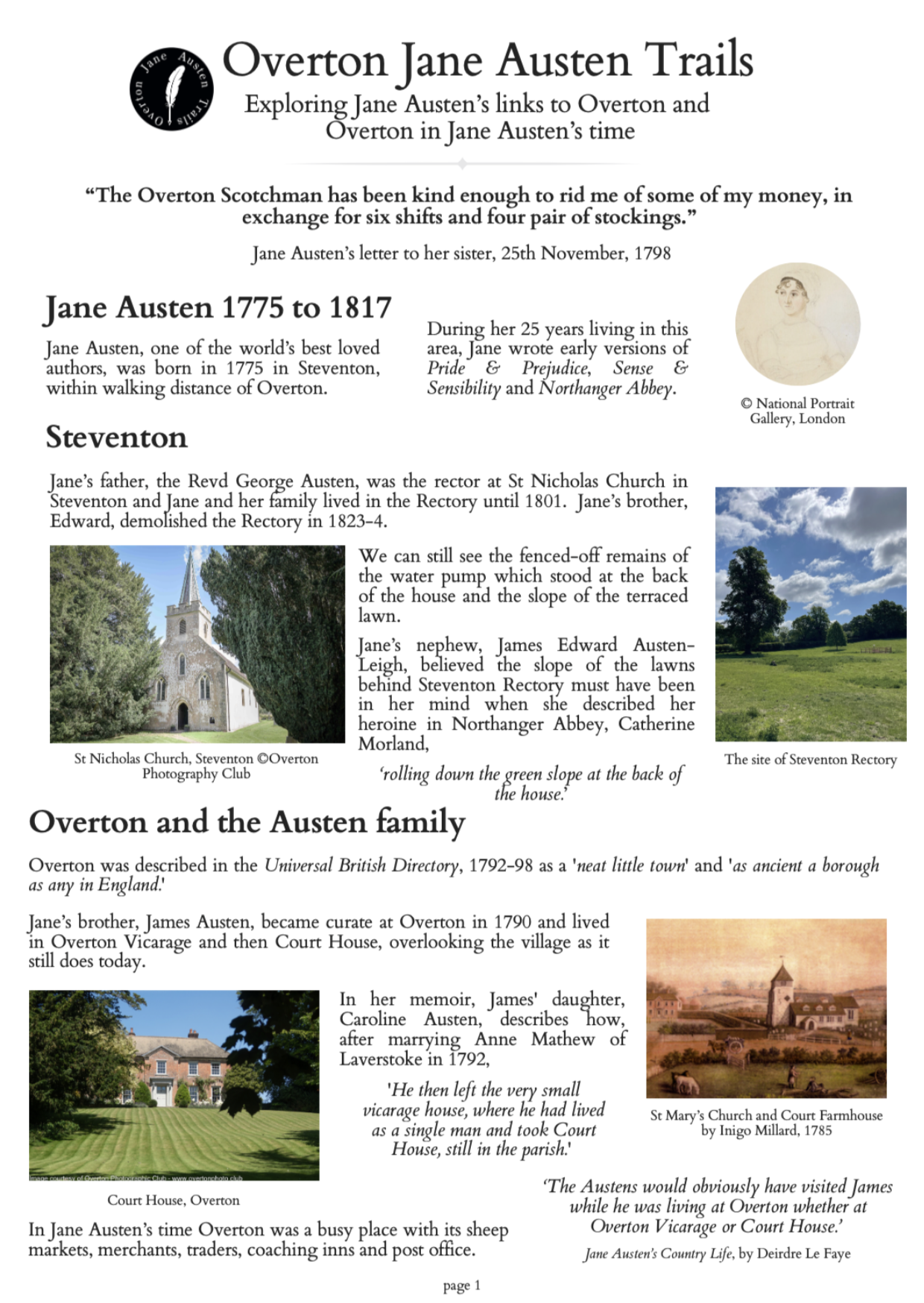 the cover page to a documents about Overton in Jane Austens Time